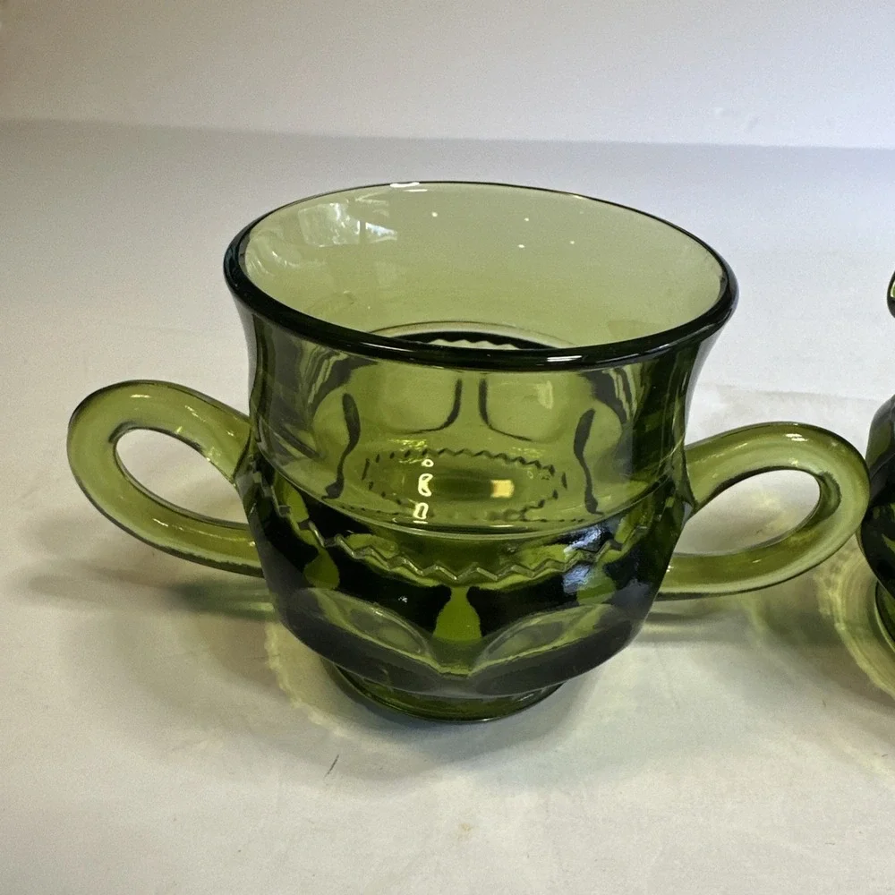 Set of Green Sugar and Creamer Dishes